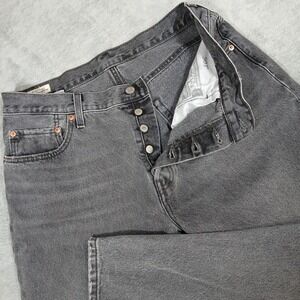 Levi's Premium 501 Jeans Mens 32x30 Distressed Washed Black Gray Button-Fly